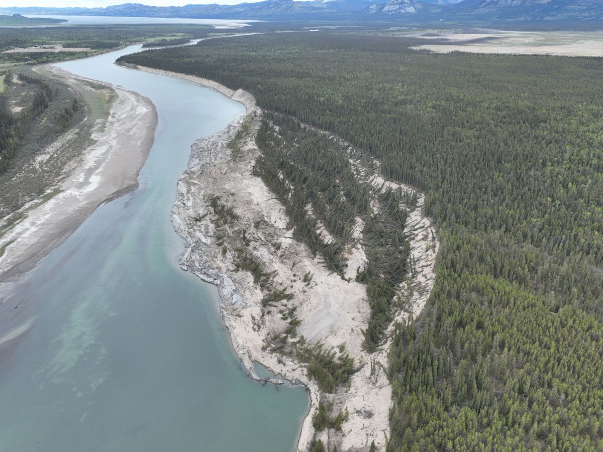 A large landslide on the Yukon River in Canada