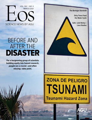 Cover of the March 2021 issue of Eos