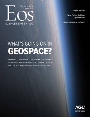 Cover of the May 2021 issue of Eos