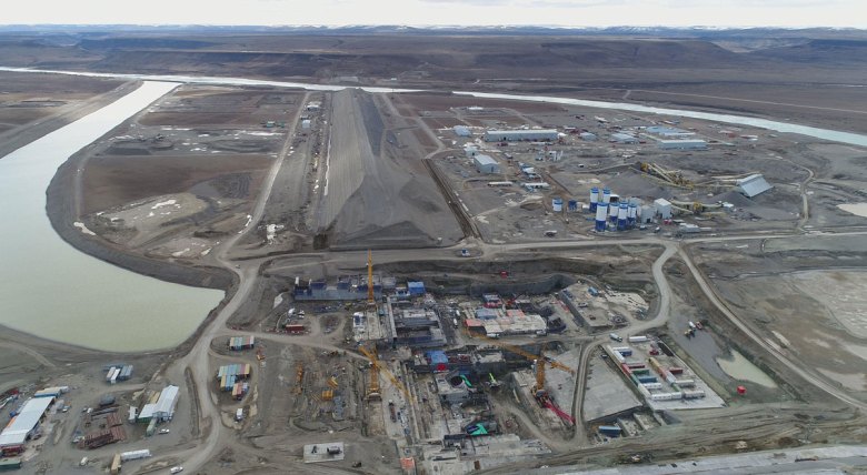 Aerial view of a dam project on Argentina’s Santa Cruz River