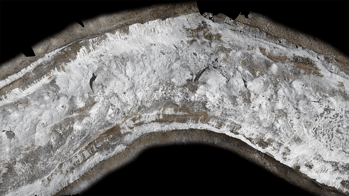 aerial image of the surface of Lirung Glacier, Nepal.